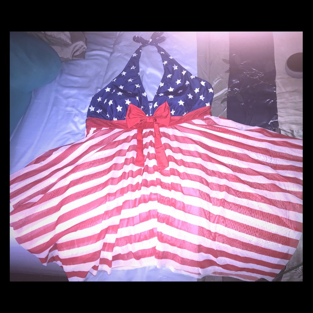 Plus Size American Flag Tankini Bikini Set